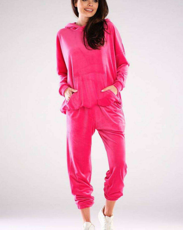 Chic Velour Hoodie Sweatshirt with Generous Pocket