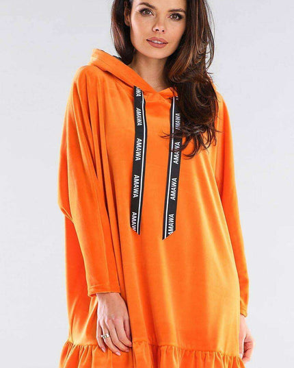 Trendy Frill-Trimmed Oversized Hoodie Dress