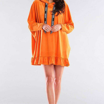 Trendy Frill-Trimmed Oversized Hoodie Dress