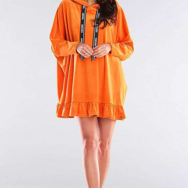 Trendy Frill-Trimmed Oversized Hoodie Dress
