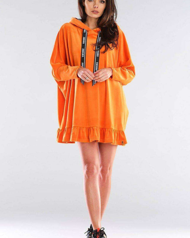 Trendy Frill-Trimmed Oversized Hoodie Dress