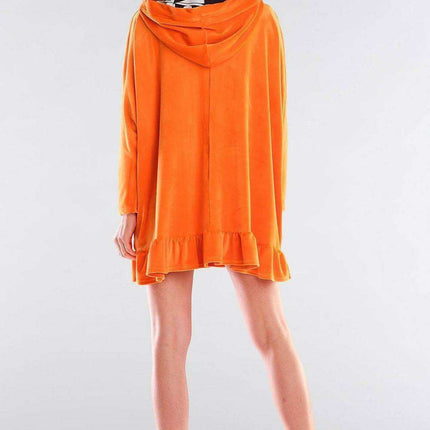 Trendy Frill-Trimmed Oversized Hoodie Dress