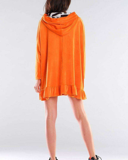 Trendy Frill-Trimmed Oversized Hoodie Dress