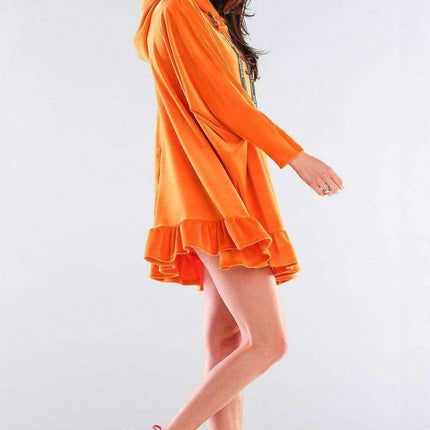 Trendy Frill-Trimmed Oversized Hoodie Dress