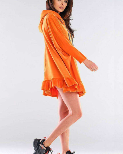 Trendy Frill-Trimmed Oversized Hoodie Dress