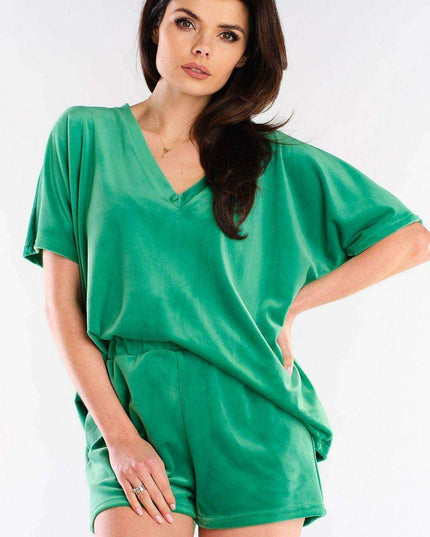 Luxe Velour Lounge Shorts and Tee Set with Coordinating Top