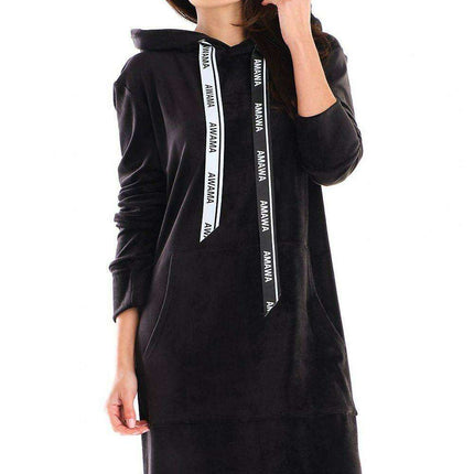 Elegant Velour Midi Dress with Handy Front Pocket