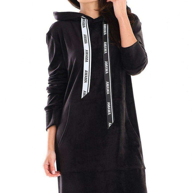 Elegant Velour Midi Dress with Handy Front Pocket