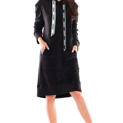 Elegant Velour Midi Dress with Handy Front Pocket