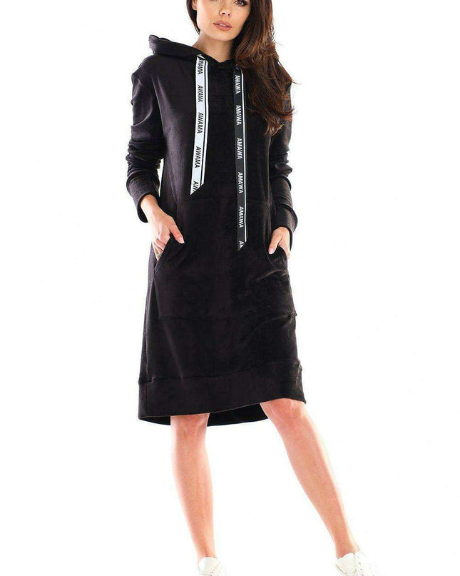 Elegant Velour Midi Dress with Handy Front Pocket