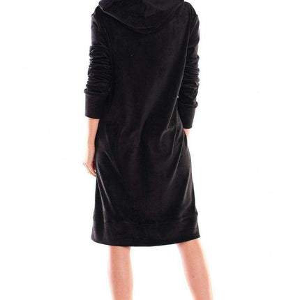 Elegant Velour Midi Dress with Handy Front Pocket