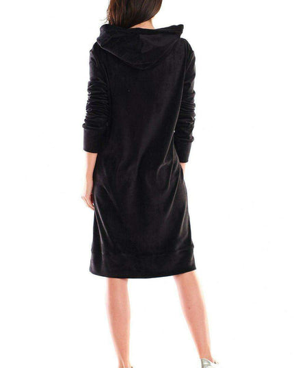Elegant Velour Midi Dress with Handy Front Pocket