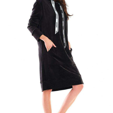 Elegant Velour Midi Dress with Handy Front Pocket