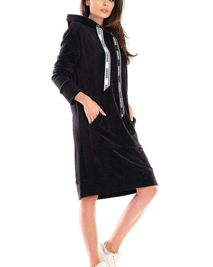 Elegant Velour Midi Dress with Handy Front Pocket