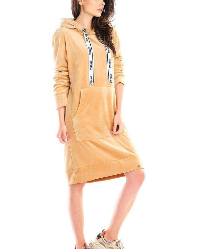Chic Velour Utility Midi Dress with Pocket