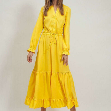 Elegant Tie Belt Midi Dress For Women In Europe Chic