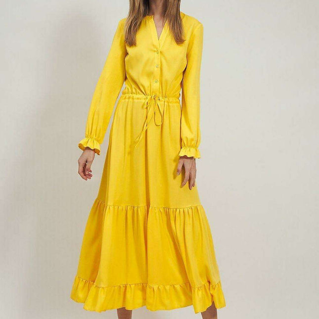 Elegant Tie Belt Midi Dress For Women In Europe Chic