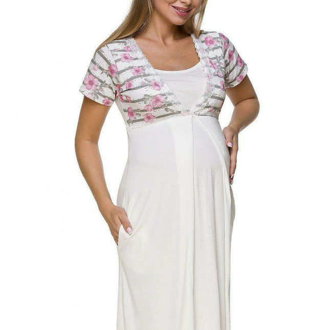 Elegant Maternity and Nursing Nightgown with Pleated Design