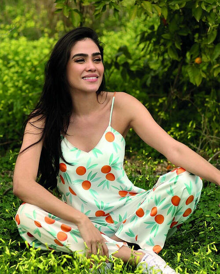 Two Piece Satin Pajama Set – Adjustable Straps & Elegant Neckline