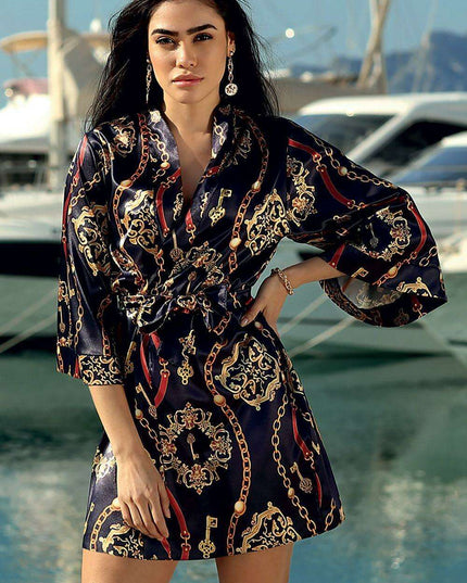 Luxurious Dark Satin Lounge Robe