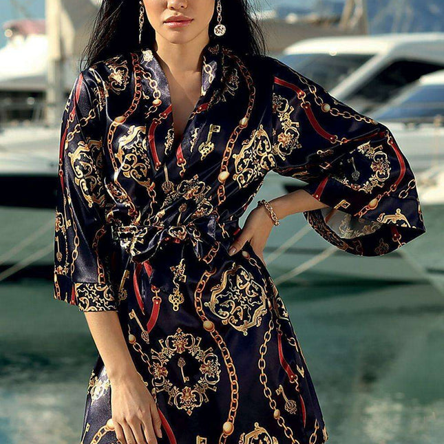 Luxurious Dark Satin Lounge Robe