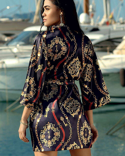 Luxurious Dark Satin Lounge Robe