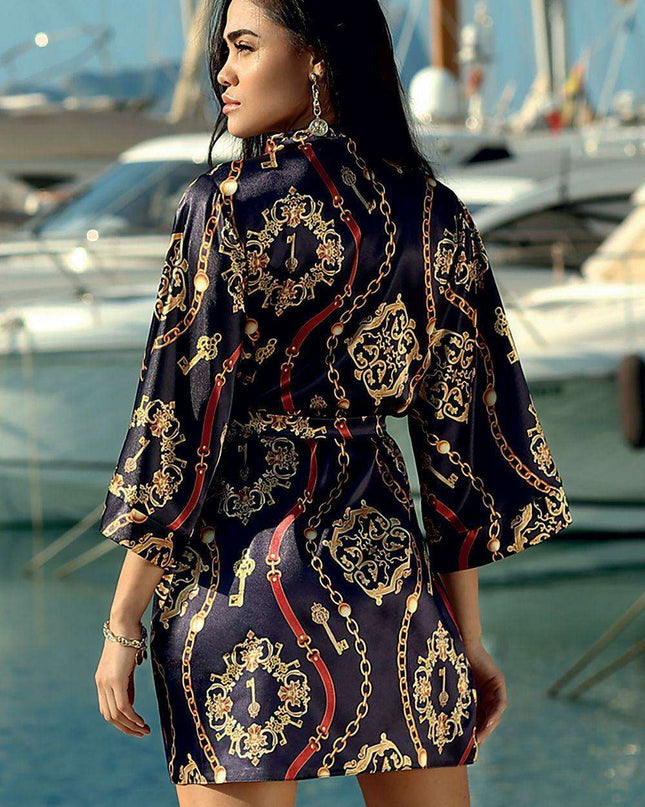 Luxurious Dark Satin Lounge Robe