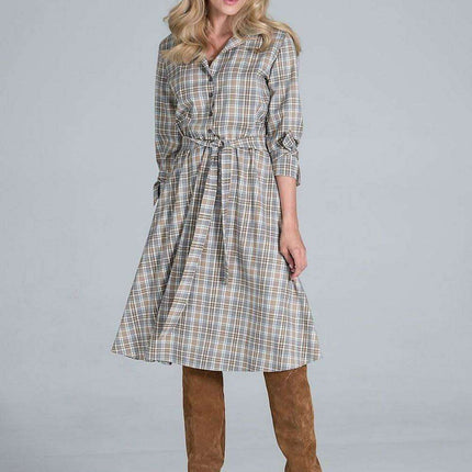 Elegant Tailored V-Neck Midi Dress with Jacket-Inspired Accents