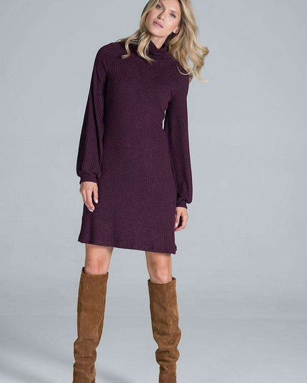 Chic Ribbed Turtleneck Midi Dress