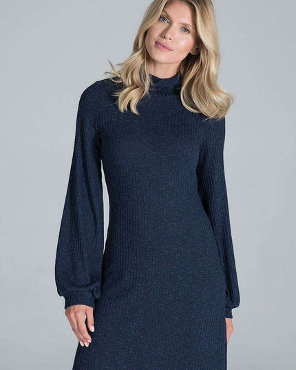 Chic Ribbed Turtleneck Midi Dress