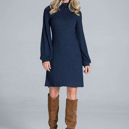 Chic Ribbed Turtleneck Midi Dress