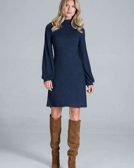 Chic Ribbed Turtleneck Midi Dress