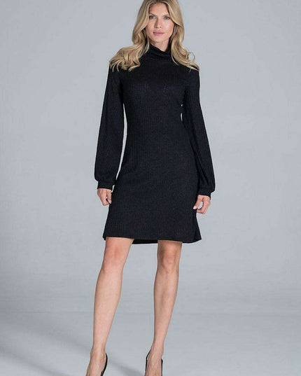 Chic Ribbed Turtleneck Midi Dress