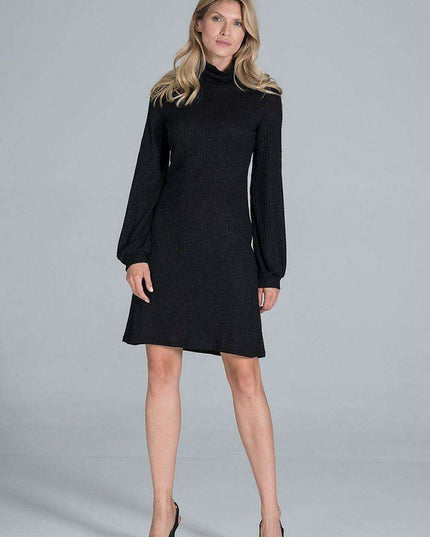 Chic Ribbed Turtleneck Midi Dress