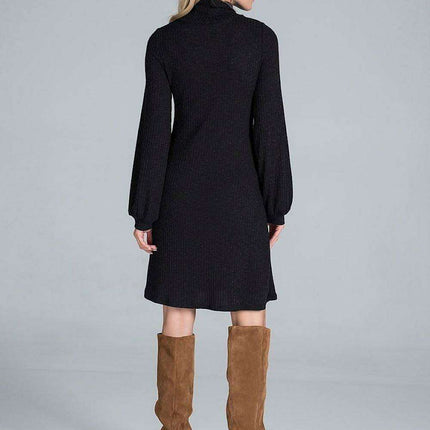 Chic Ribbed Turtleneck Midi Dress