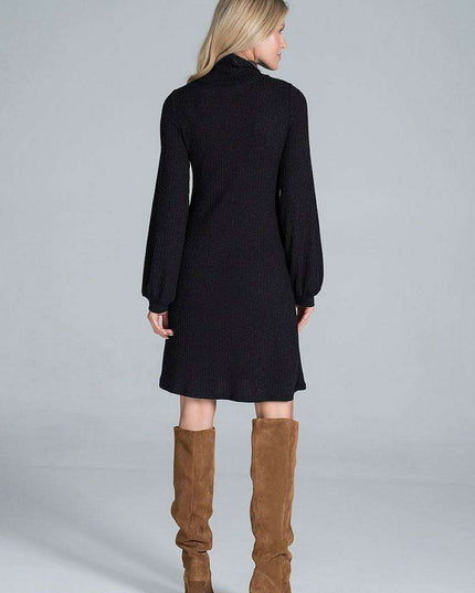 Chic Ribbed Turtleneck Midi Dress