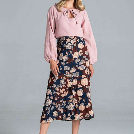 Adjustable Neckline Cotton Blouse with Elegant Elastic Sleeves