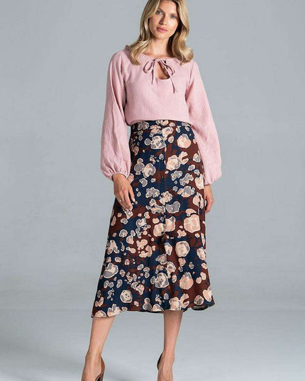 Adjustable Neckline Cotton Blouse with Elegant Elastic Sleeves