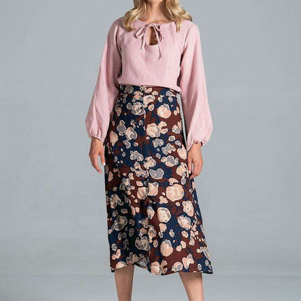 Adjustable Neckline Cotton Blouse with Elegant Elastic Sleeves