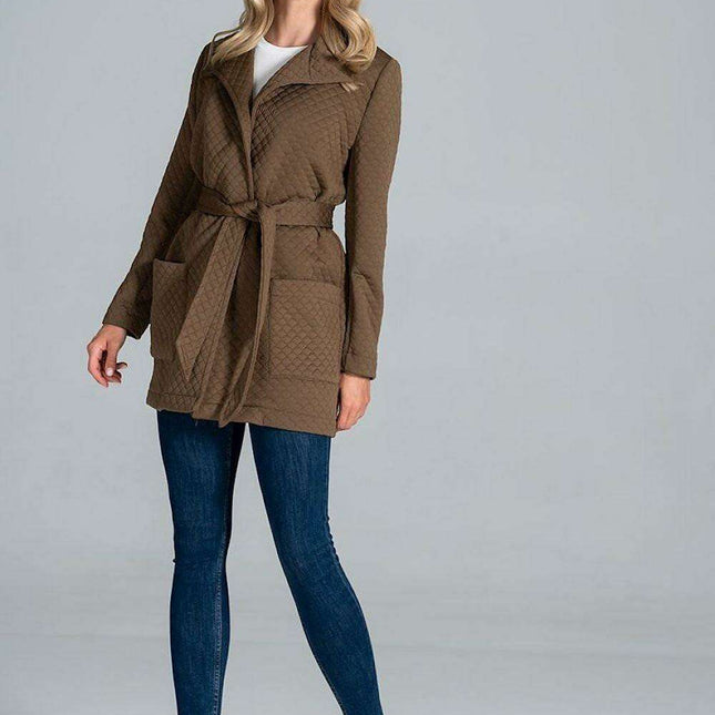 Chic Quilted Jacket with Adjustable Belt and Generous Front Pockets