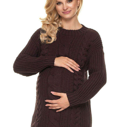 Stylish Maternity Knit Sweater - Beautifully Braided Front & Sophisticated Stand-Up Collar