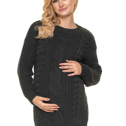 Stylish Maternity Knit Sweater - Beautifully Braided Front & Sophisticated Stand-Up Collar