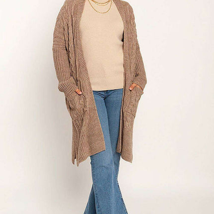 Stylish Plaid Knit Cardigan with Convenient Pockets for Women