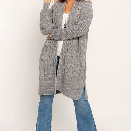 Stylish Plaid Knit Cardigan with Convenient Pockets for Women