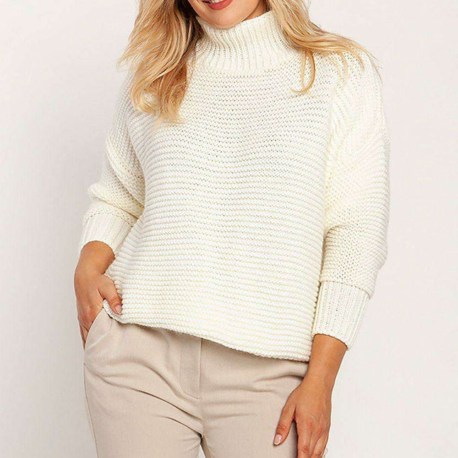 Elegant Ribbed Turtleneck Sweater with Trendy Half-Zip Detail