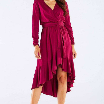 Elegant Ruffled Viscose Evening Gown with Stylish Details