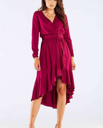 Elegant Ruffled Viscose Evening Gown with Stylish Details