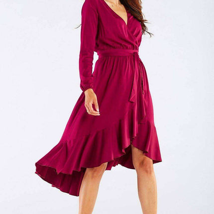 Elegant Ruffled Viscose Evening Gown with Stylish Details