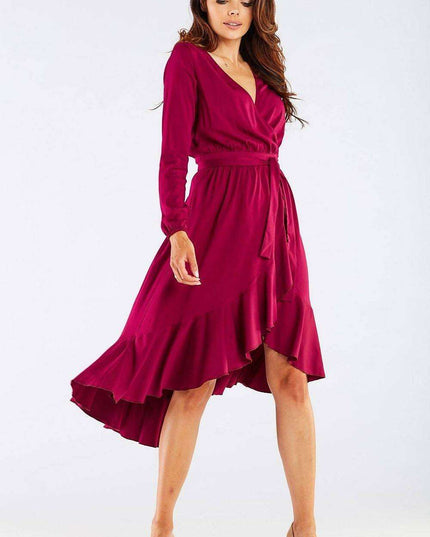 Elegant Ruffled Viscose Evening Gown with Stylish Details