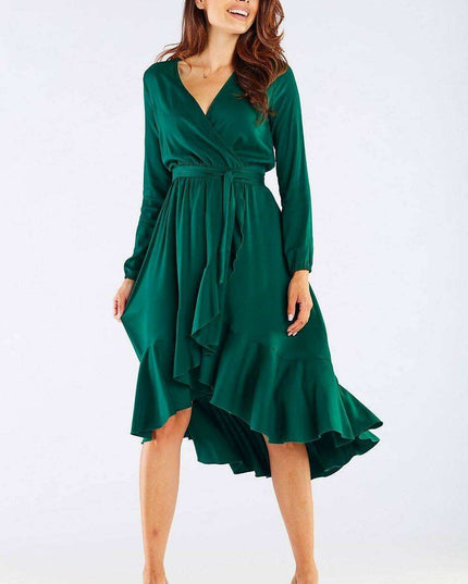 Elegant Ruffled Viscose Evening Gown with Stylish Details
